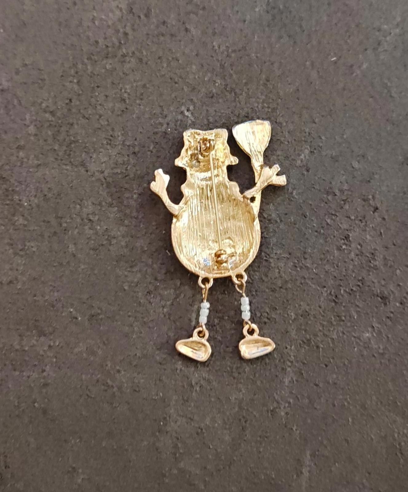 1990s Gold Tone Enamel Snowman Brooch