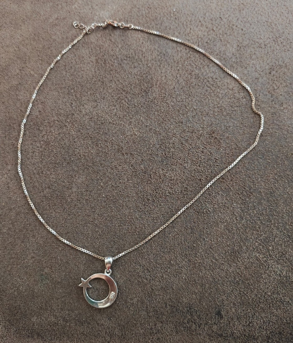 Dainty 925 Sterling Silver White Fire Opal Moon & Star Celestial Necklace
