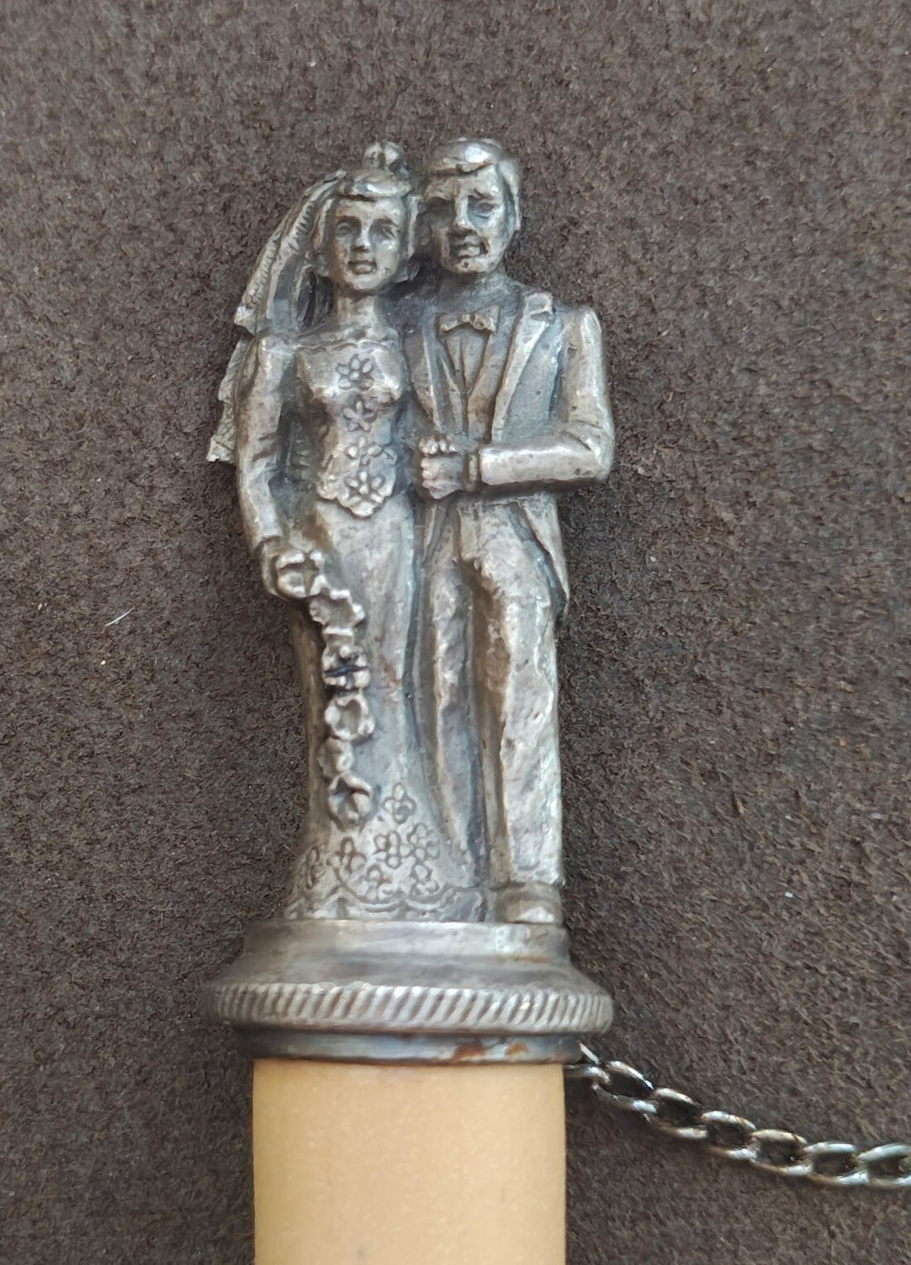 1980s Pewter Bride & Groom Wine Bottle Stopper