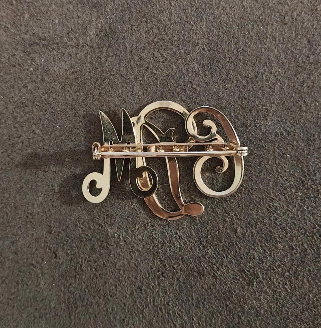 1950s Monogram Initial EDM Gold Tone Brooch Pin.