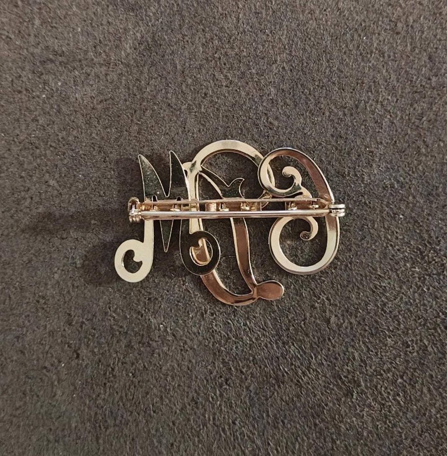 1950s Monogram Initial EDM Gold Tone Brooch Pin.