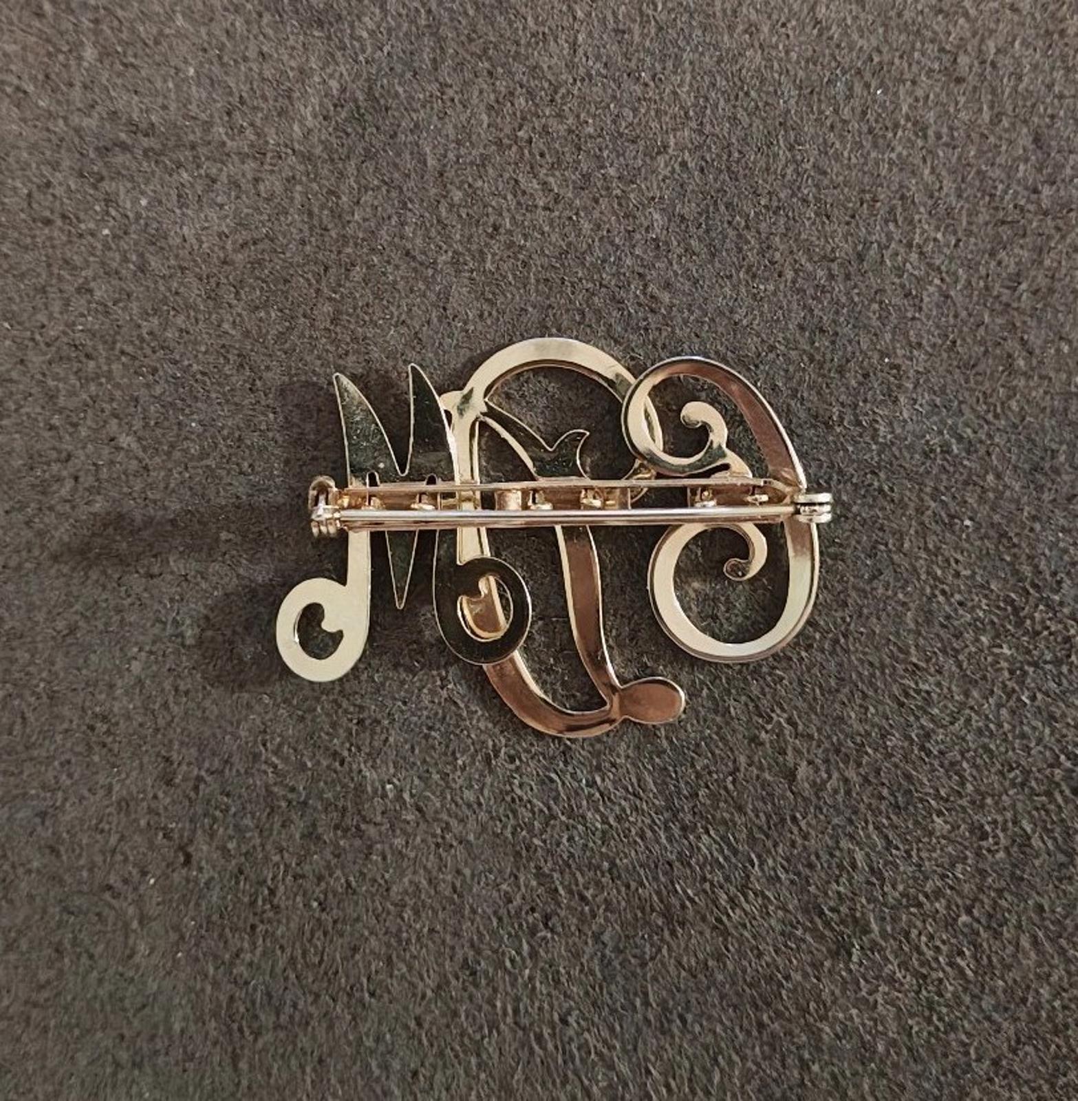 1950s Monogram Initial EDM Gold Tone Brooch Pin.