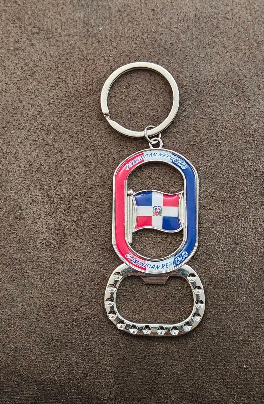 Sturdy Dominican Republic Flag Silver Tone Beer Bottle Opener Keychain