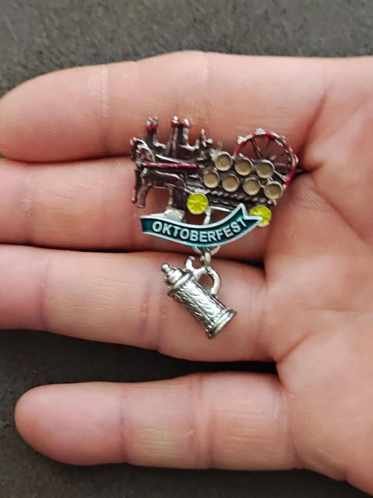German Oktoberfest Beer Wagon With a Banner and a Dangling Beer Stein Brooch
