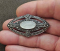 1980s Art Deco Style Marcasite & Mother of Pearl Silver Tone Brooch Pin