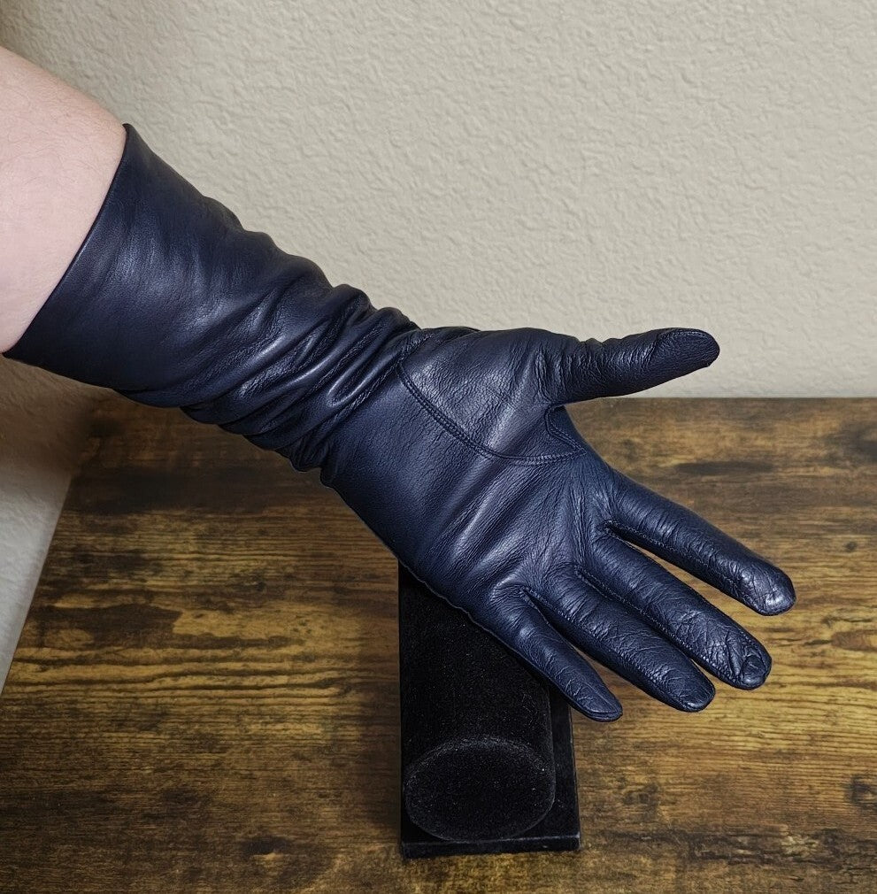1950s/60’s Bamberger’s New Jersey Dark Navy Blue Long Leather Gloves