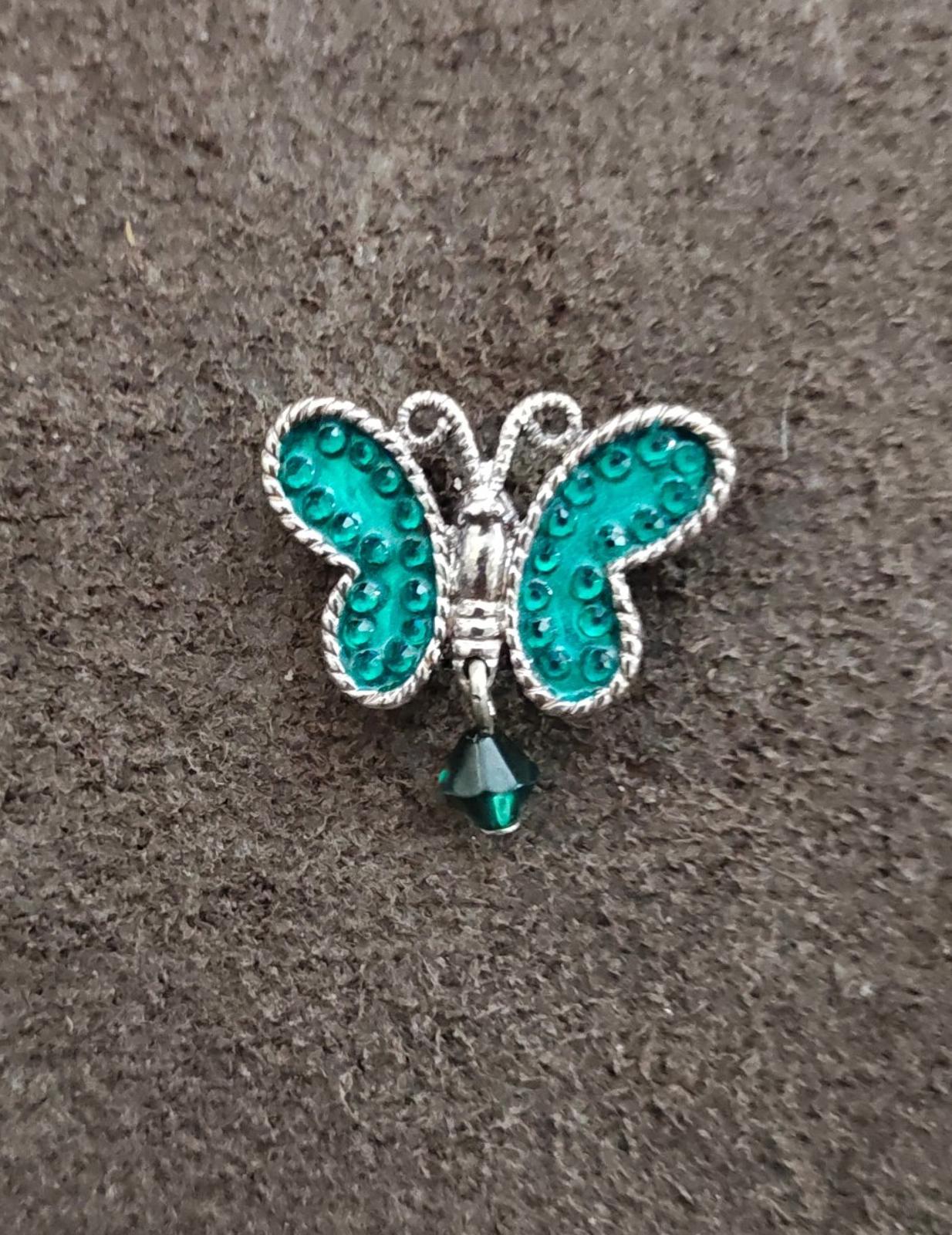 1980s Signed Avon Aqua Color Silver Tone Butterfly Dangle Pin