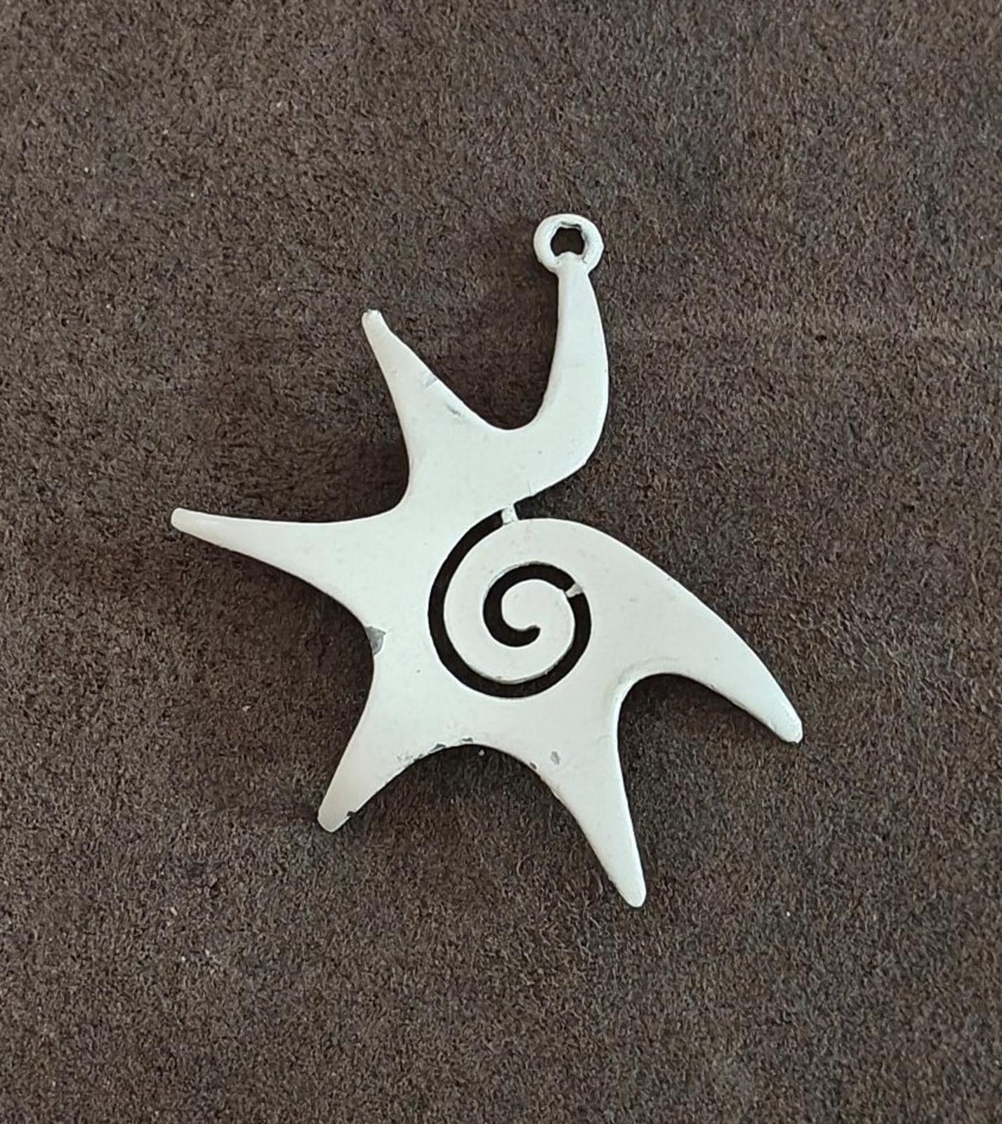 1970s Signed Kramer Spiral Star White Enamel Metal Pendant