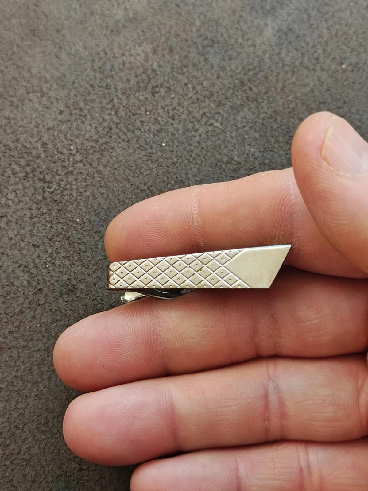 1960s Geometric/Diamante Style Silver Tone Tie Bar Clip