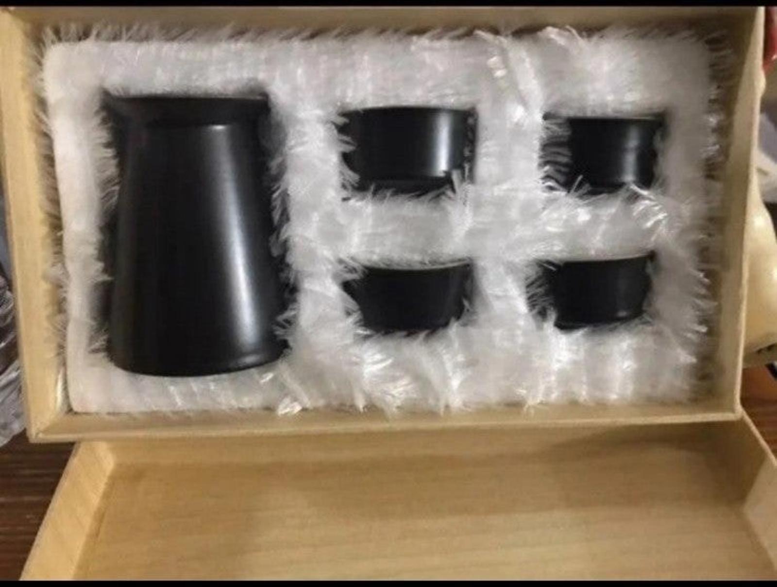 Elegant Black Japanese Honoka Ceramic 5 Piece Sake Set New