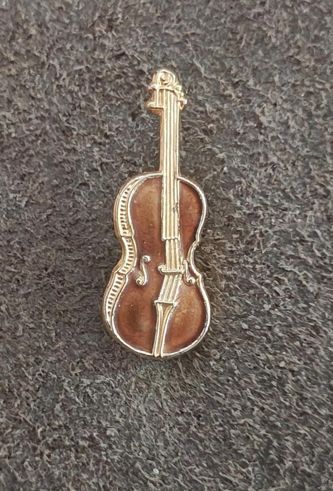 1980s Gold Tone Violin With Brown Enamel Finish Inlay On The Body Brooch