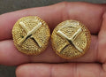 1980s Gold Tone Domed Textured Classic X Design Clip On Earrings