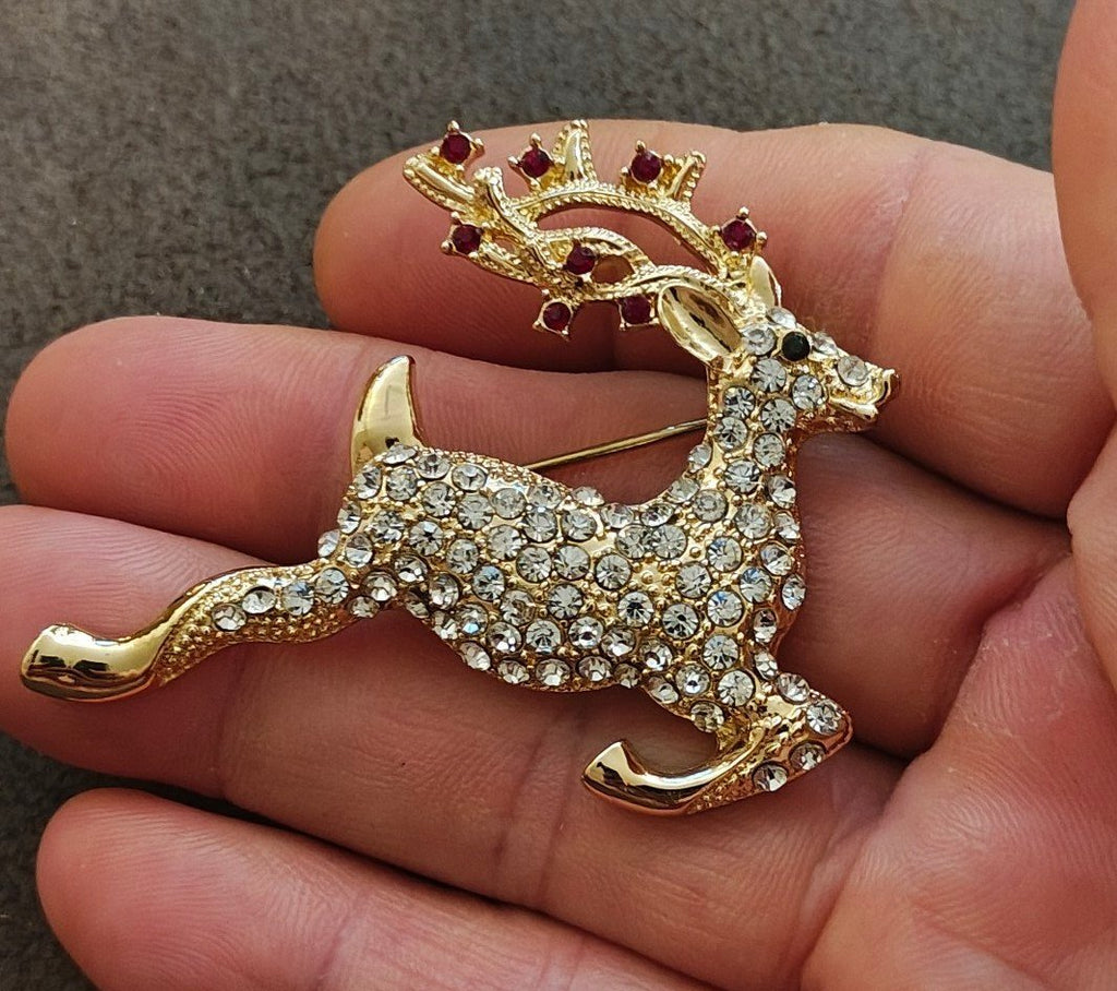 1980s Monet Reindeer Rhinestones Brooch