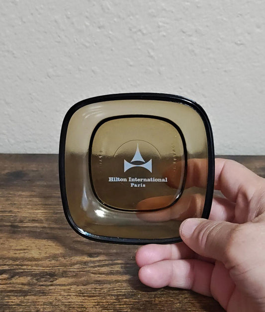 1964 Hilton International Paris Hotel Smoked Glass Ashtray