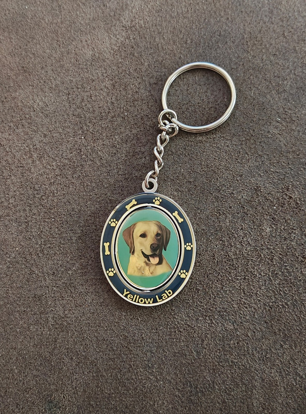 E&S Pets Double-Sided Spinning Yellow Lab Dog Breed Silver Tone Keychain.