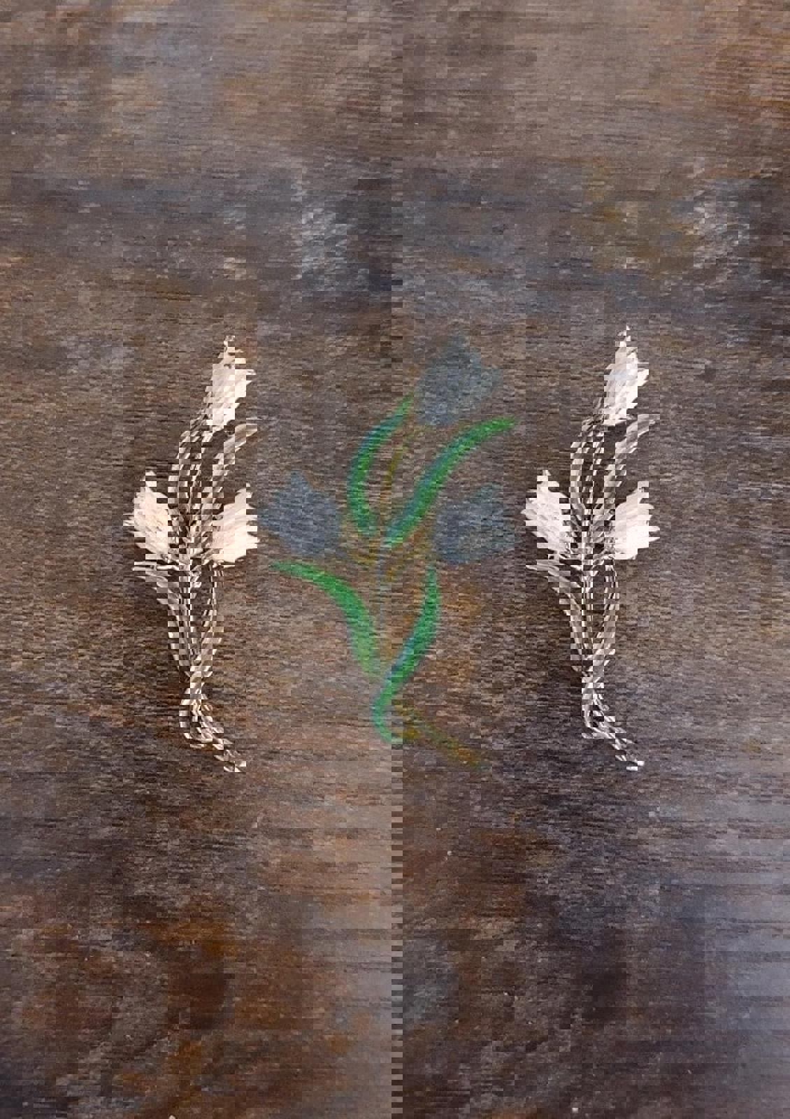 1950's White Three Tulips Enamel Brooch Signed Gerry's