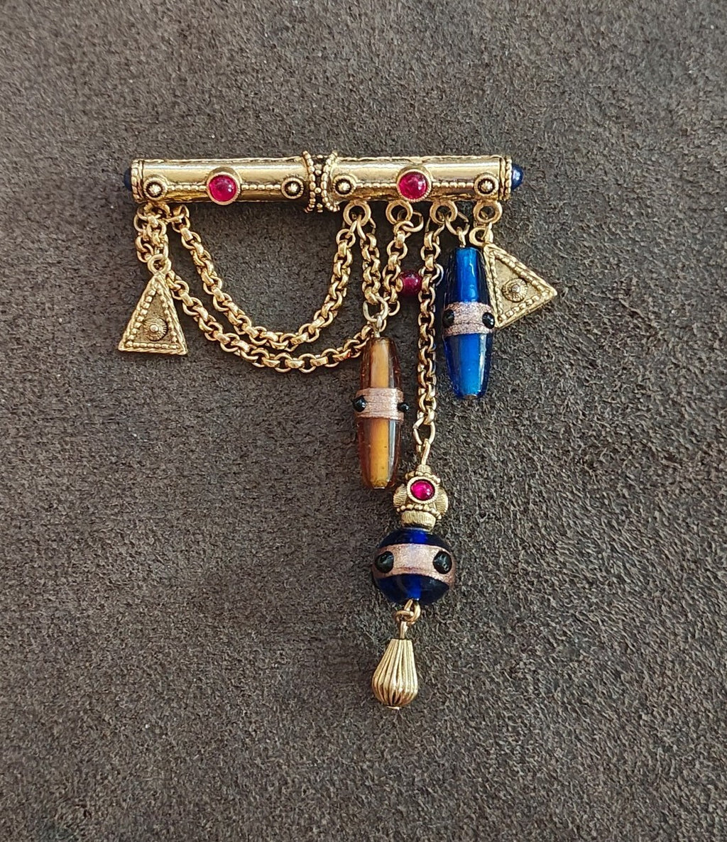 1980s Gold Tone 1928 Jewelry Company Victorian Revival Chatelaine Bar Brooch