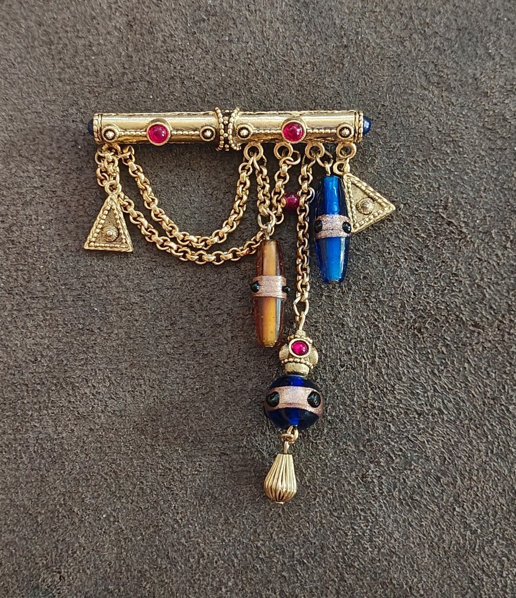 1980s Gold Tone 1928 Jewelry Company Victorian Revival Chatelaine Bar Brooch
