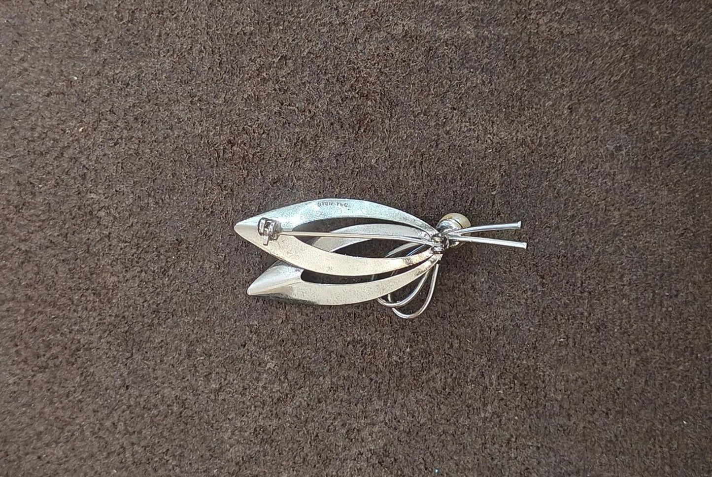 1950s/60s Sterling Silver Modernist With Cultured Pearl Brooch