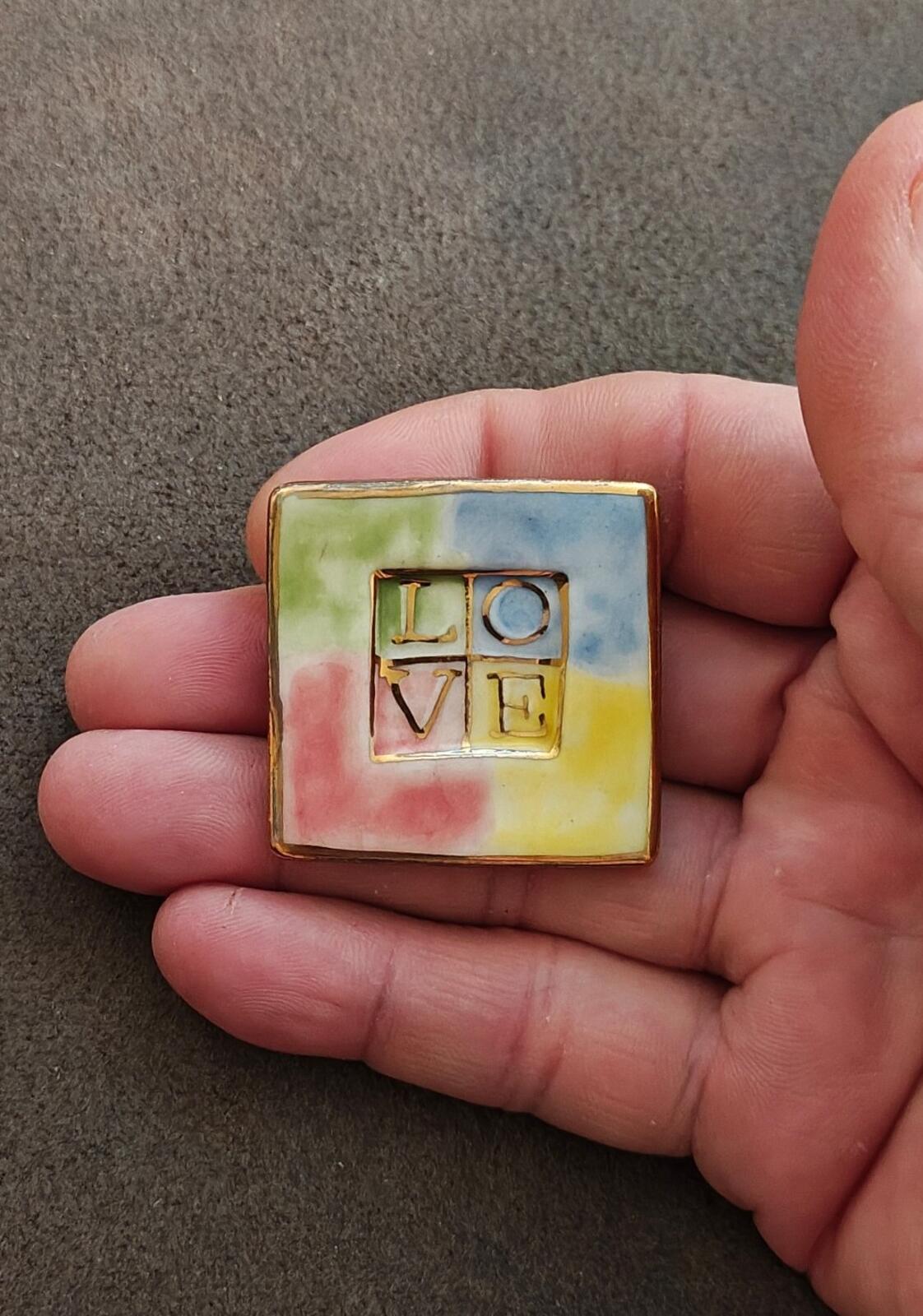 1980s Handcrafted Polymer Clay Slab Square Brooch