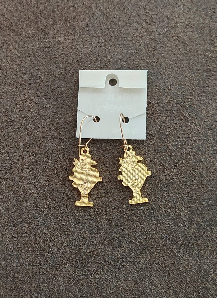 70s Peanuts Woodstock Initial "Y" Gold Tone Cloisonné Enamel Dangle Earrings New