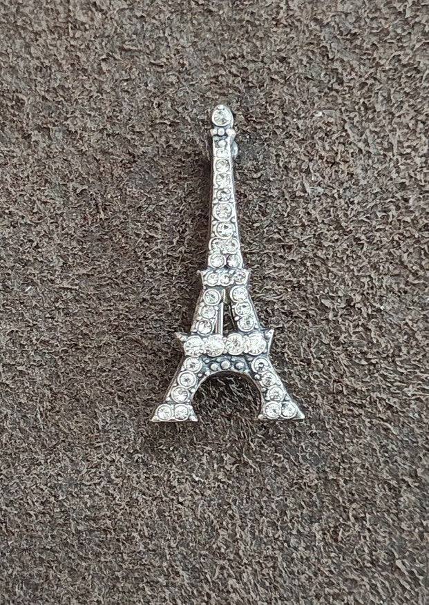 Sparkling Crystal Rhinestones Eiffel Tower Silver Tone Brooch Pin