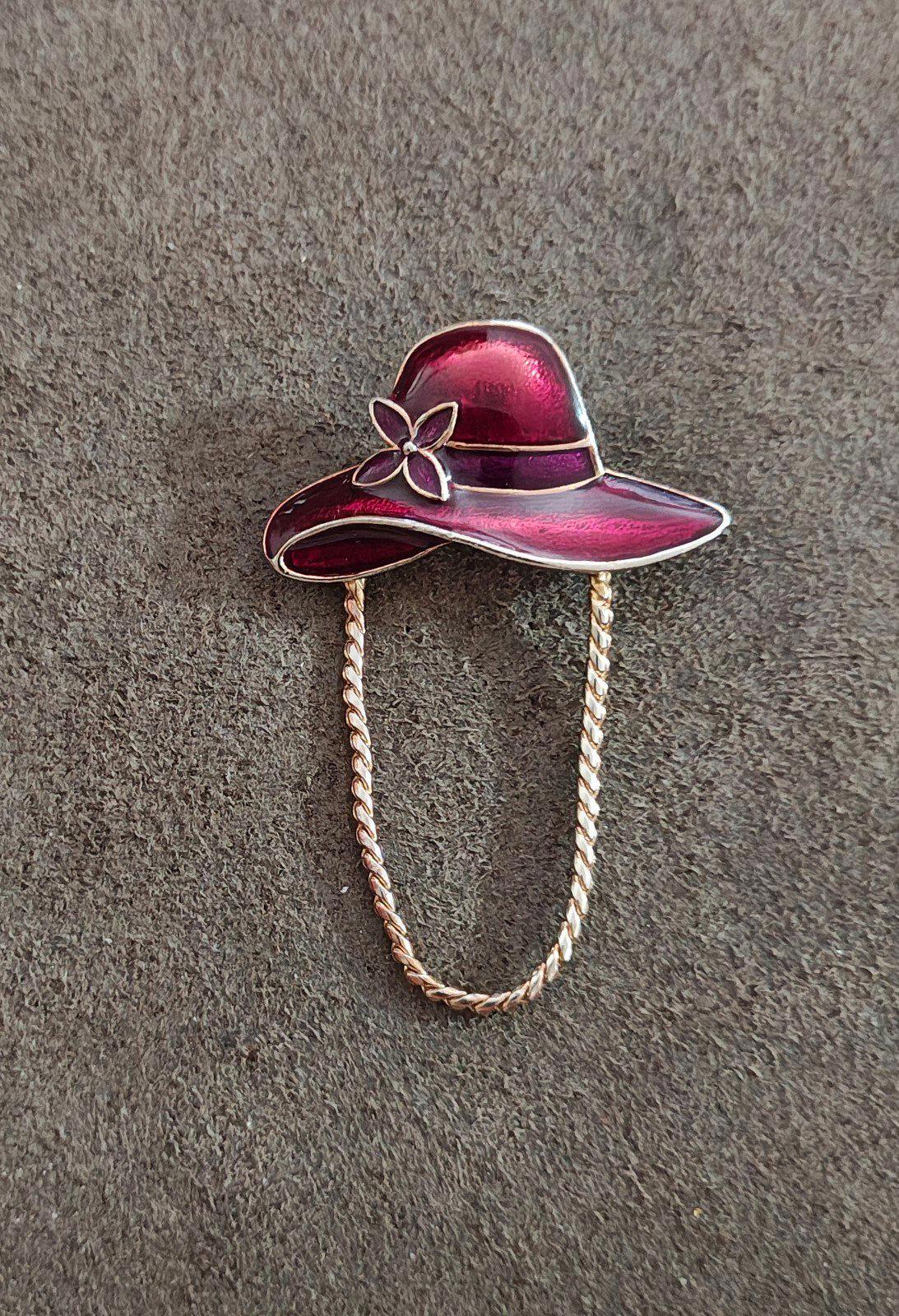 1990s Gold Tone Red Enamel Red Hat Society Hat Pin Brooch
