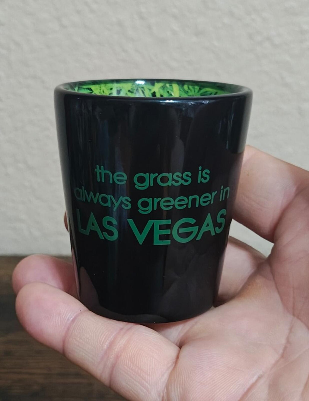 The Grass Is Always Greener Las Vegas Green & Black Shot Glass