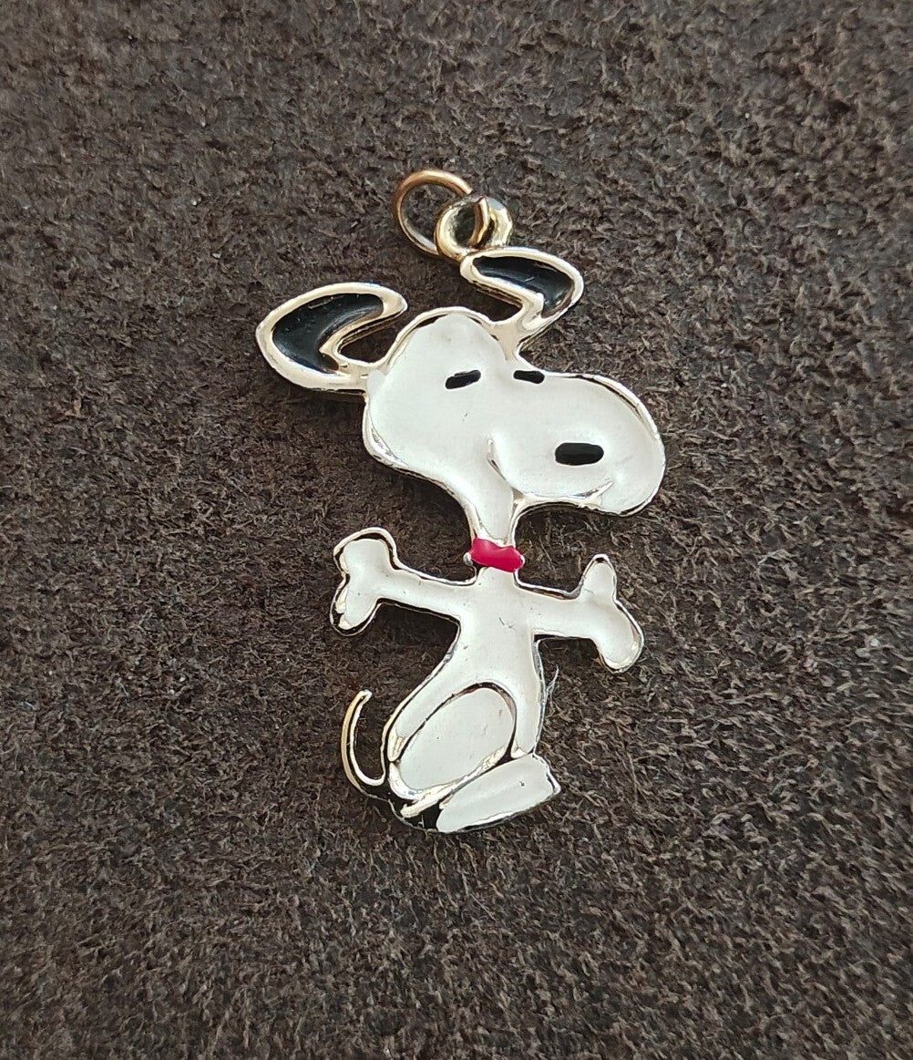 1970s Snoopy Gold Tone Enamel Charm Pendant