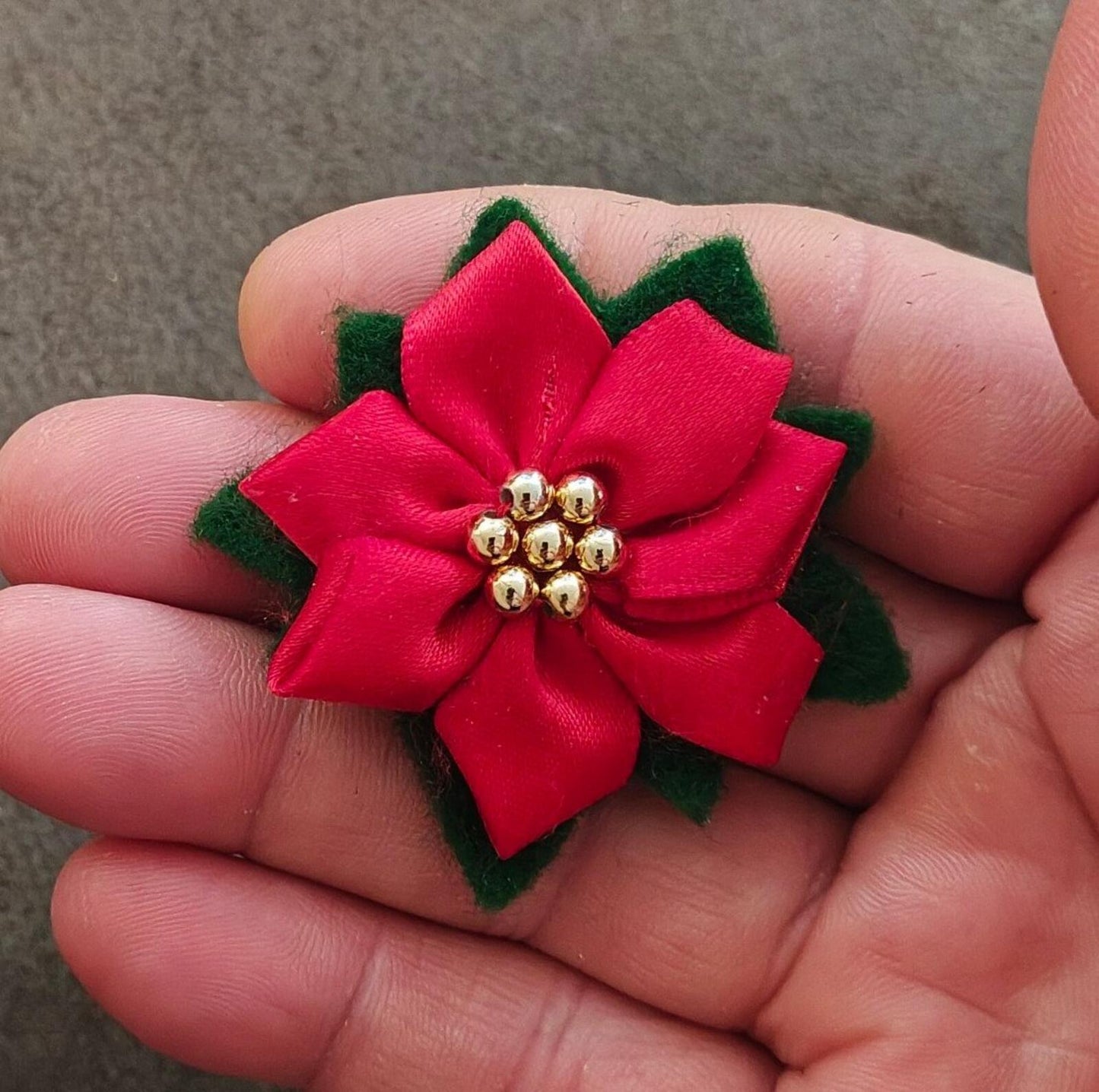 Hand Crafted Poinsettia Fabric Flower Brooch