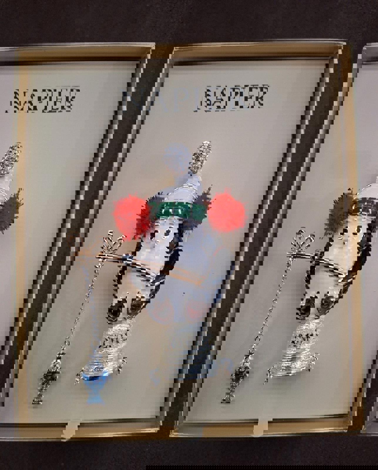 Super Cute Napier Silver Tone Enamel Elevated Fishing Penguin Pin New In Box.