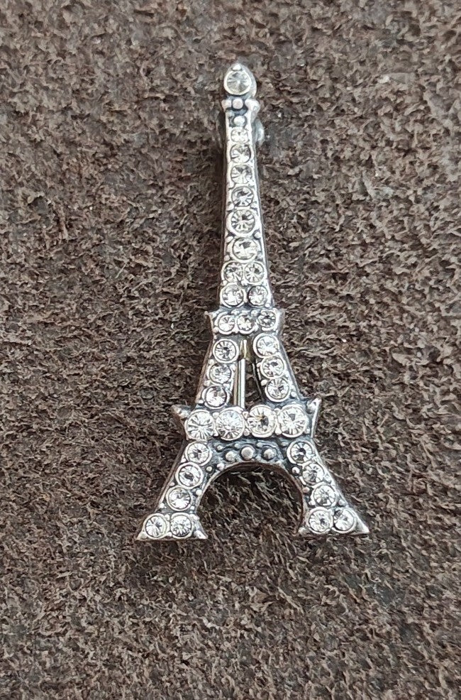 Sparkling Crystal Rhinestones Eiffel Tower Silver Tone Brooch Pin