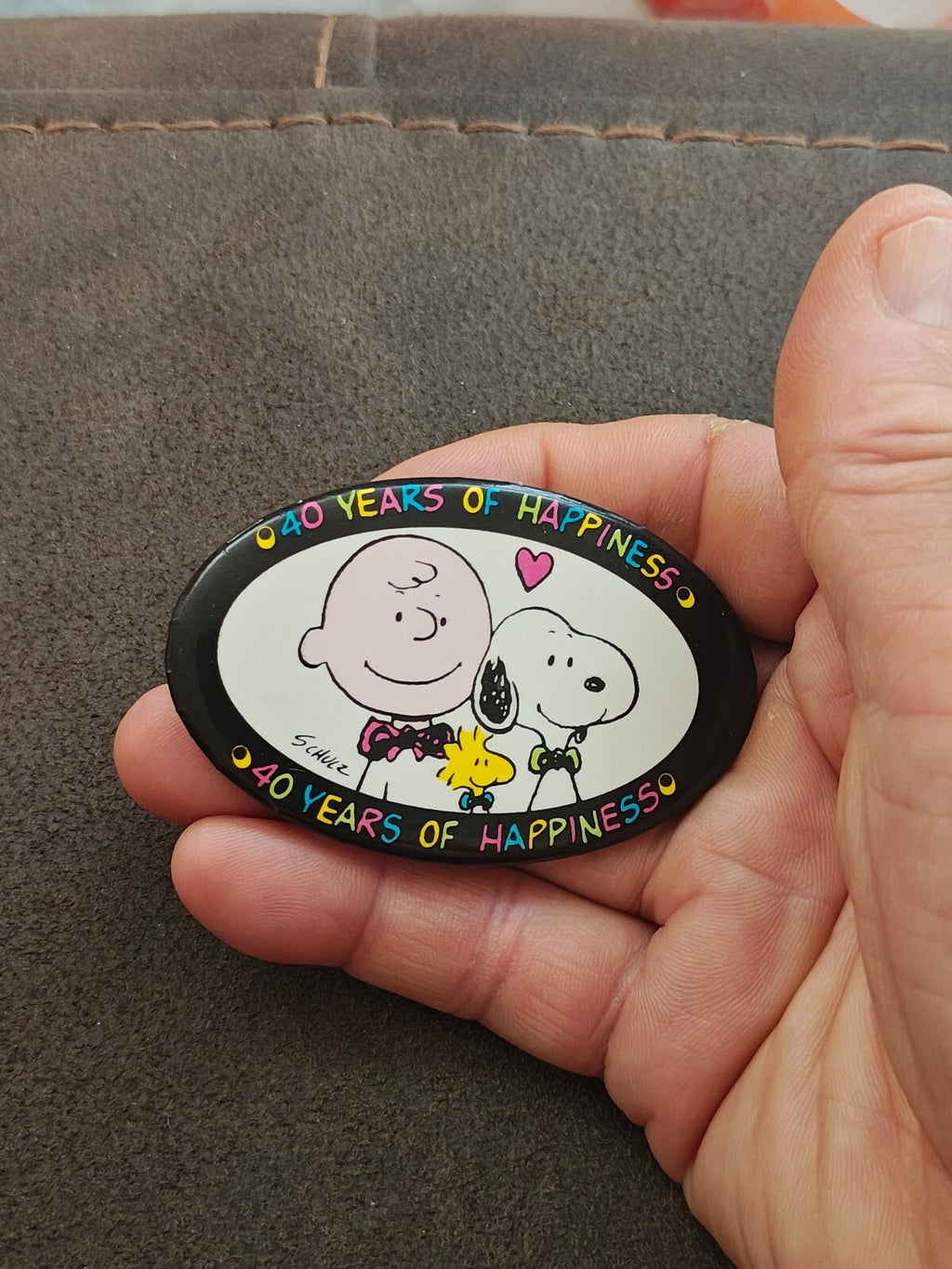 1990 Peanuts 40th Anniversary Charlie Brown Snoopy Button Pin