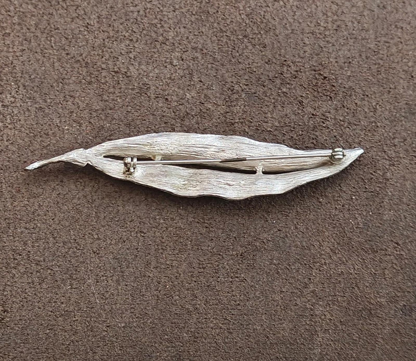 1970s Silver Tone Hand Forged Hammered Leaf Brooch