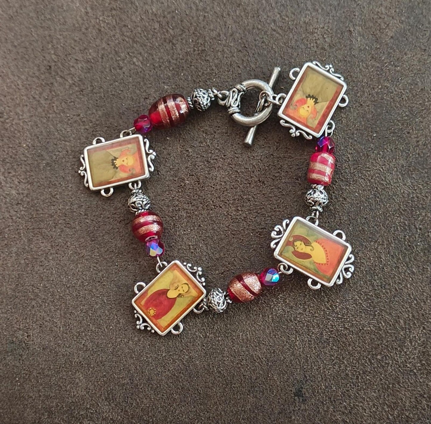1990s Retired Brighton Silver Plate Portrait Link Bracelet (Peace & Joy Series)