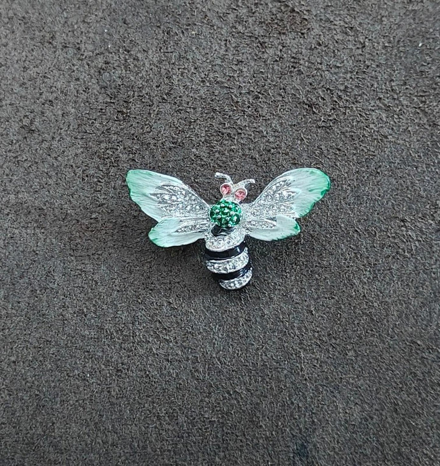 1980s Silver Tone Bumblebee With Pink Rhinestone Eyes Enamel Brooch Pin
