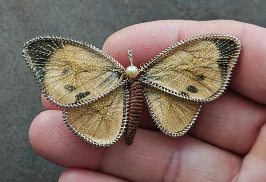 1960s Bavarian West Germany Spun Wire and Paper Butterfly Brooch Pin