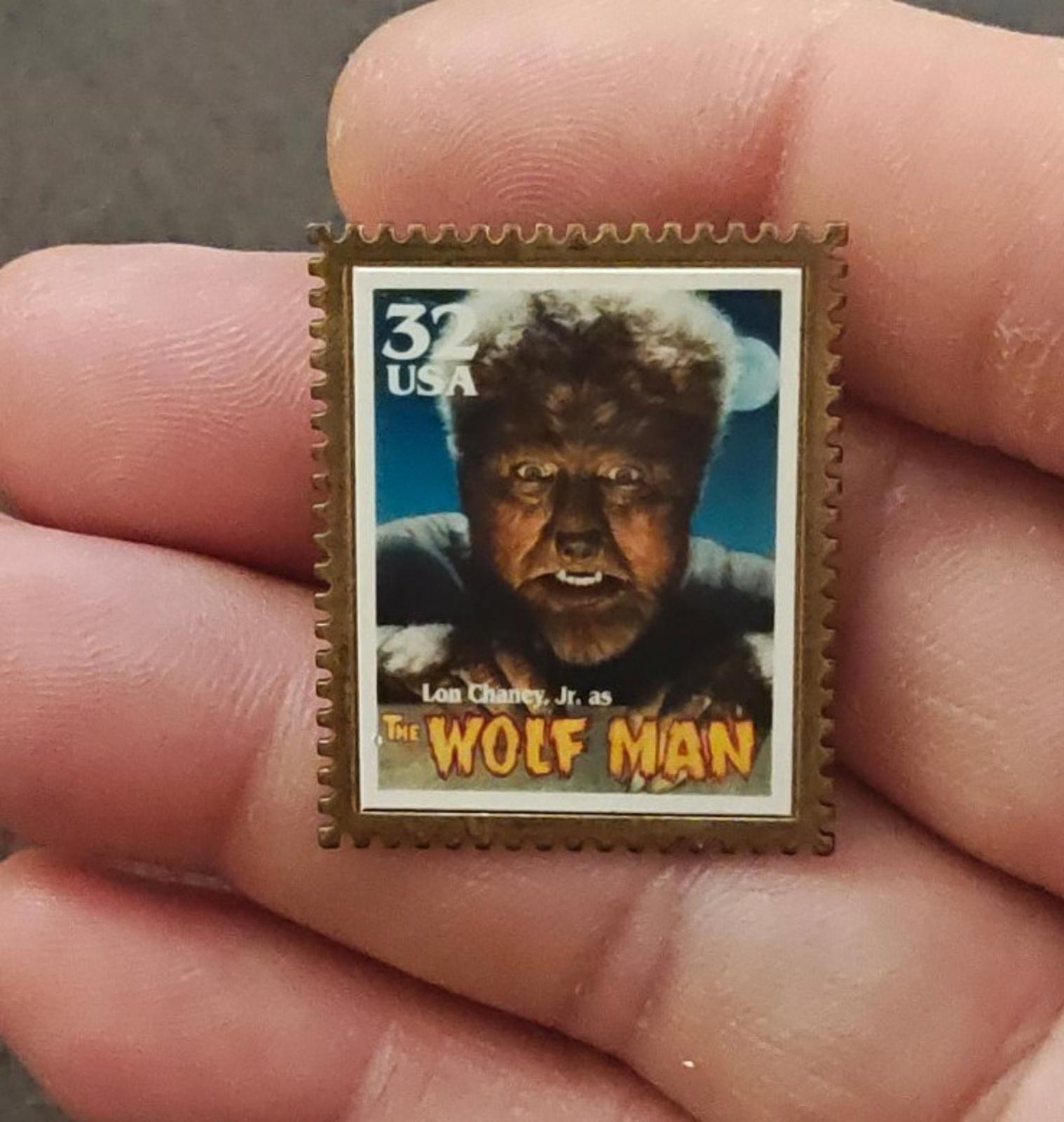 1997 USPS Classic Monster Stamp Gold Tone Wolfman Lon Chaney Jr. Pin