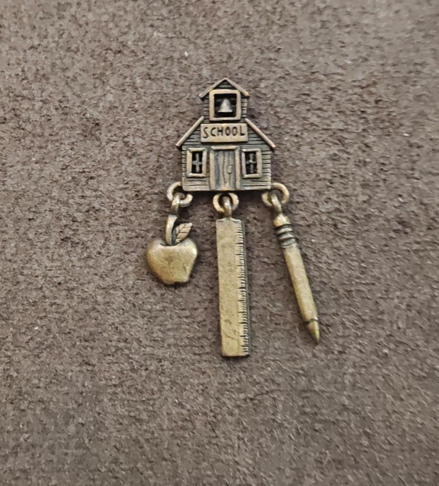 1980s JJ Jonette Teacher Theme Brass Dangle pin