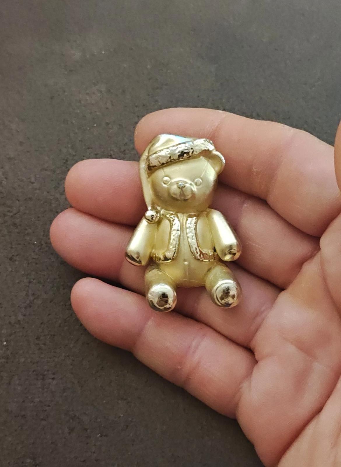 1990s AJC Gold Tone Three Dimensional Teddy Wearing a Santa Hat