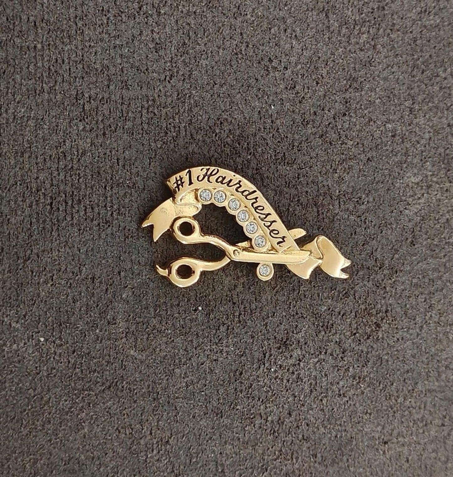 1980's Signed Avon #1 Hairdresser" Gold Tone With Clear Rhinestones Brooch