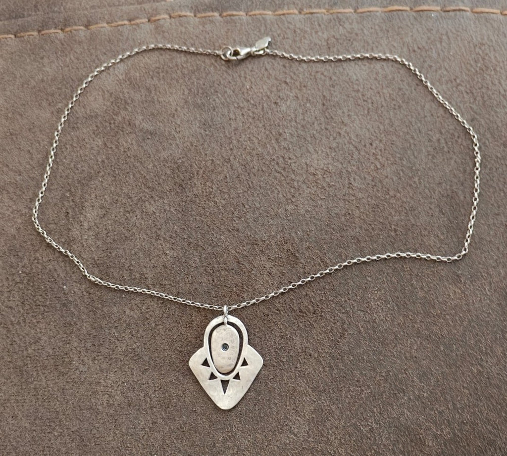 Silpada Retired "Art Deco" N2801 Sterling Silver CZ Pendant Necklace