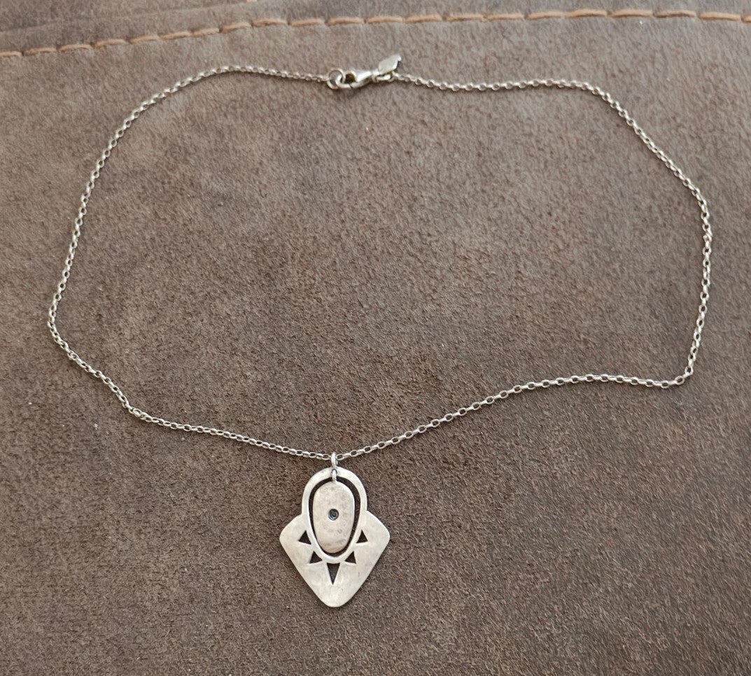Silpada Retired "Art Deco" N2801 Sterling Silver CZ Pendant Necklace