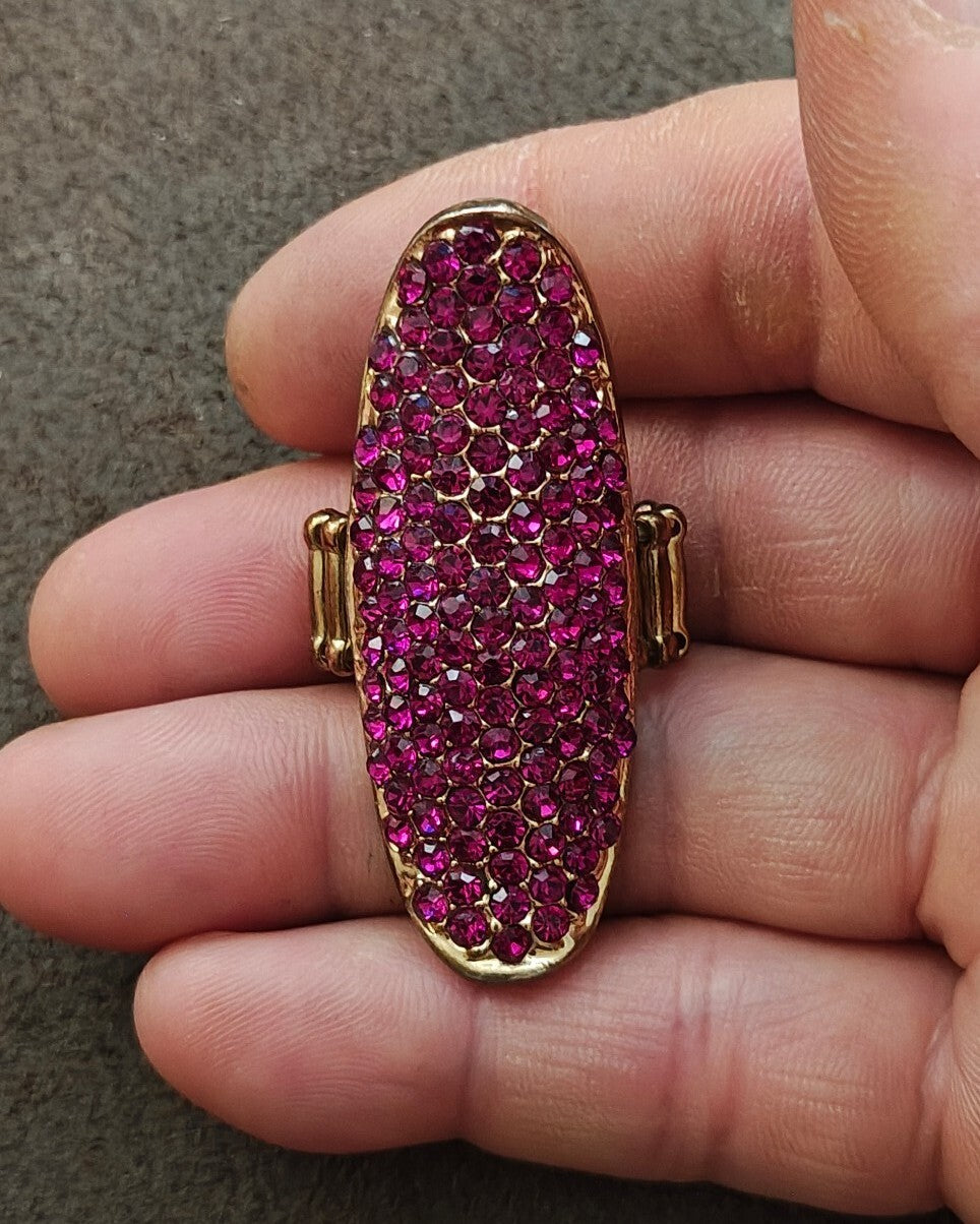 Women's Fuchsia Stone Studded Curved Pave Cocktail Ring