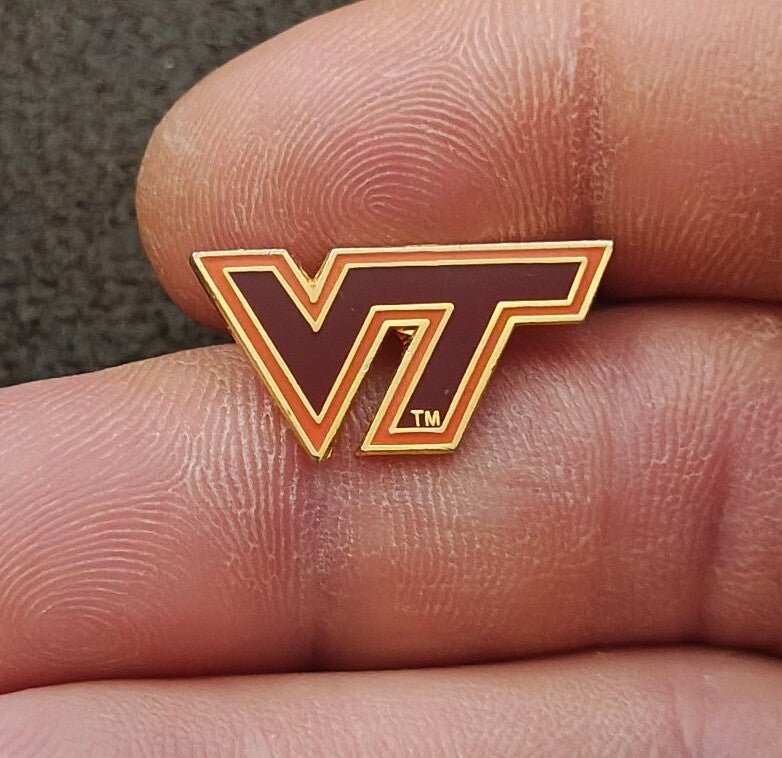 1980s Virginia Tech Hokies NCAA VT Athletic Logo Gold Tone Enamel Pin