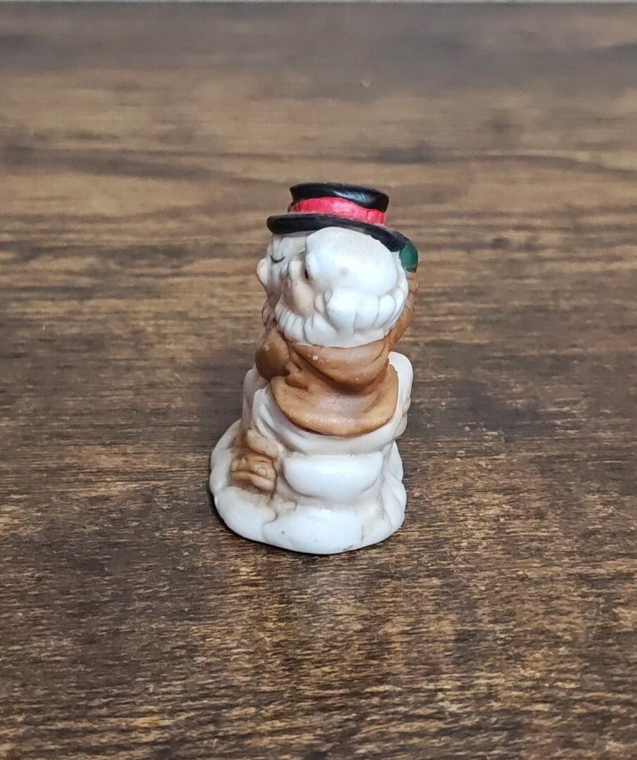 1993 Mercuries Miniature Snowman Hugging a Christmas Elf Or Gnome Ceramic Figure