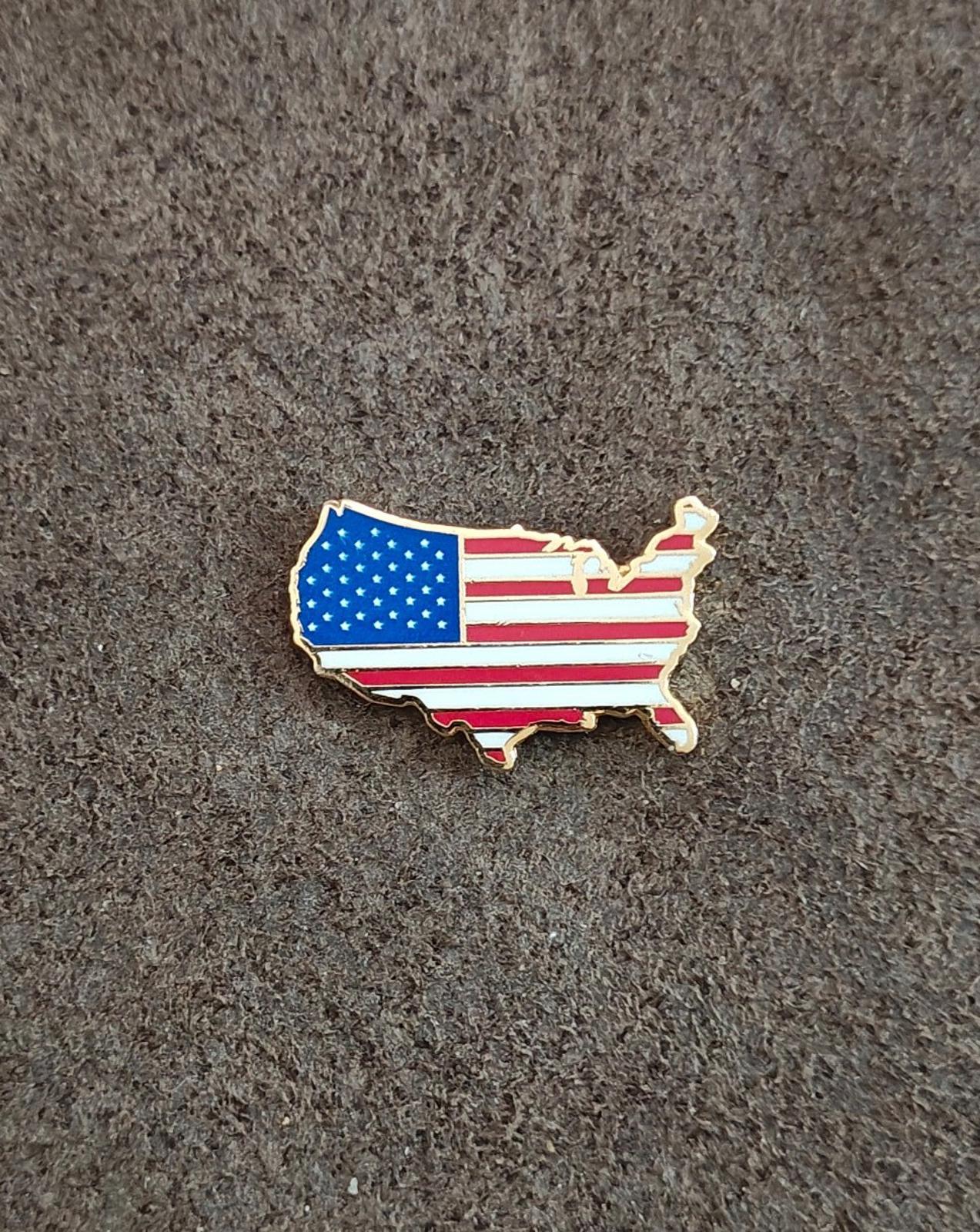 1980s United States Map Flag Gold Tone Enamel Pin