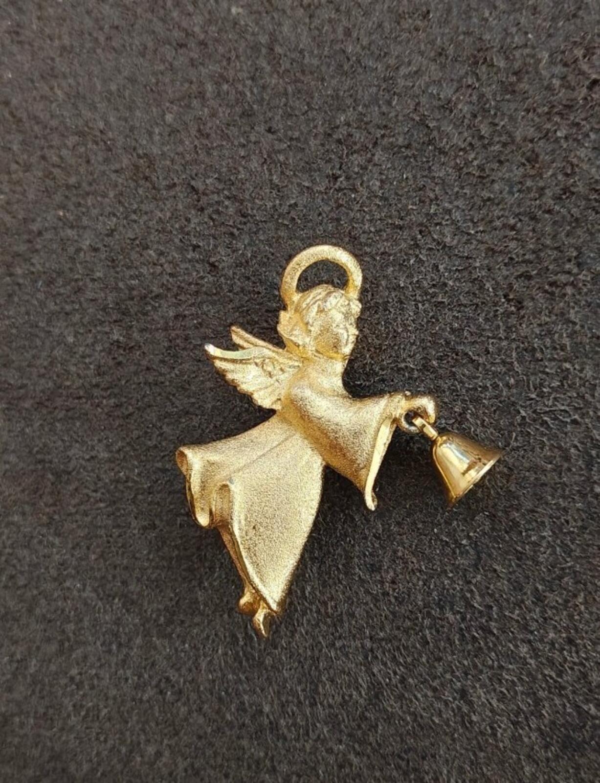 1980s Robyn Rush Angel With Bell Gold Tone Pin/Brooch.