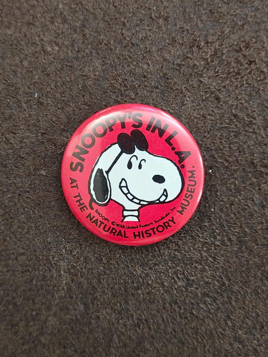 1980s Snoopy's In L.A. At The Natural History Museum Pinback Button