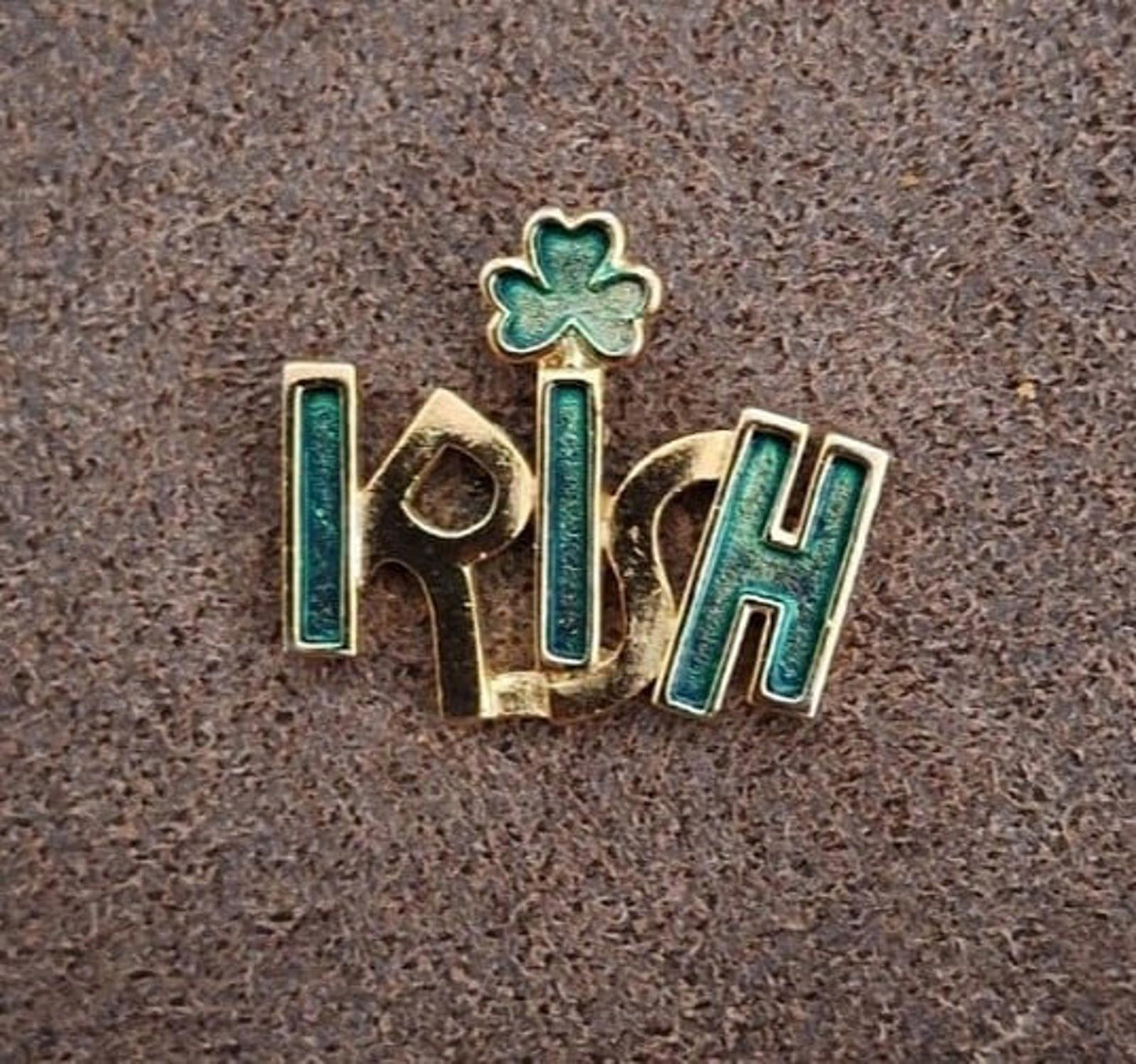 Cool Vintage Gold Tone "Irish" Shamrock/Clover Enamel Pin.